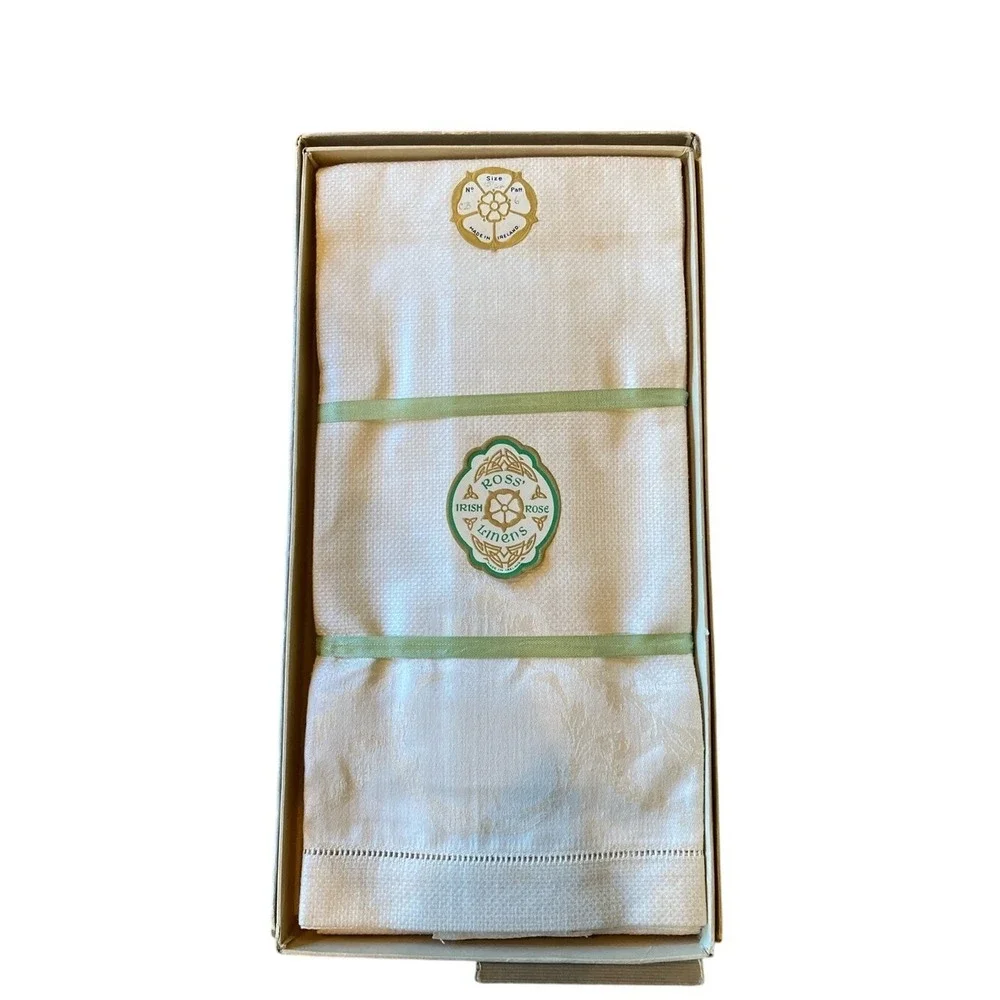 Vintage Irish Rose Cream Linen Tea Towels Set of‎ 3 15x24